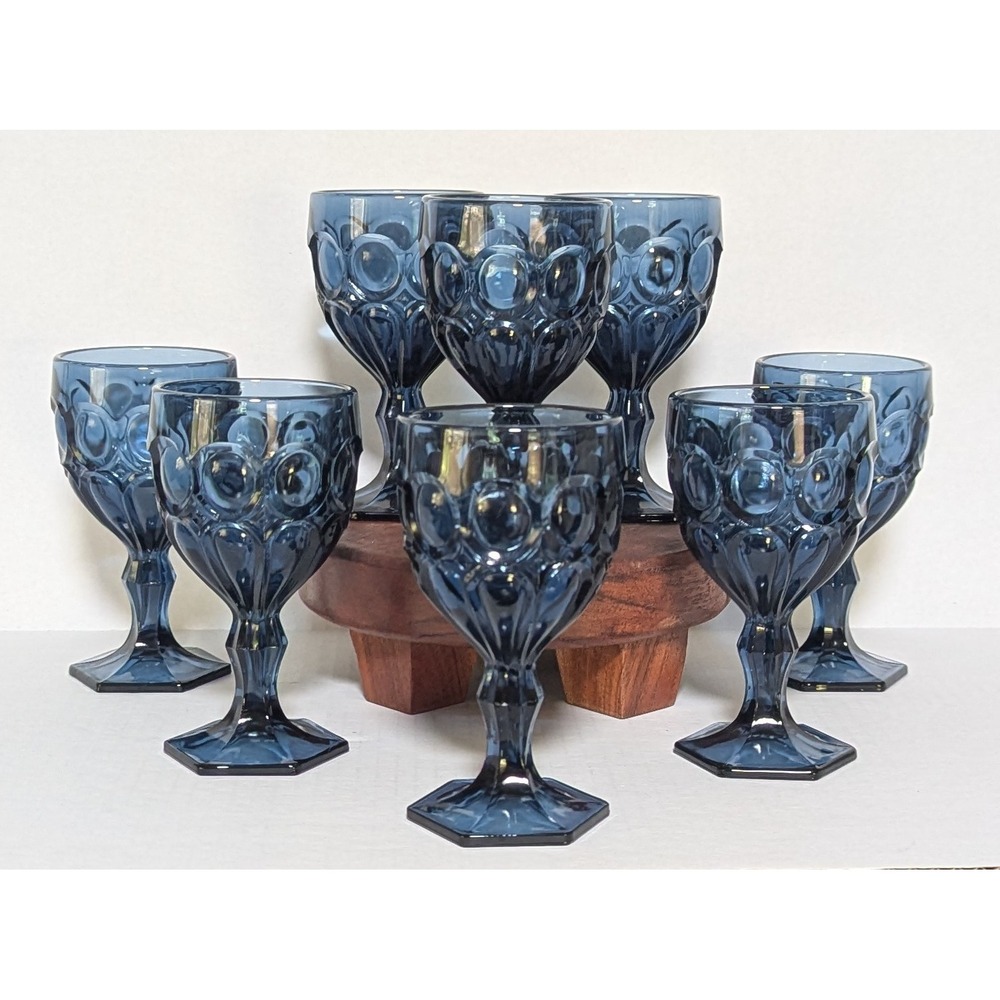 Vintage Fostoria Argus Deep Blue Wine Goblets Stem 2770 4 Oz Set of Eight
